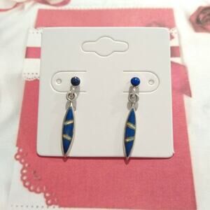 925 Sterling Silver Dangle Drop Earrings Posts Lapis Lazuli Abalone Signed MD